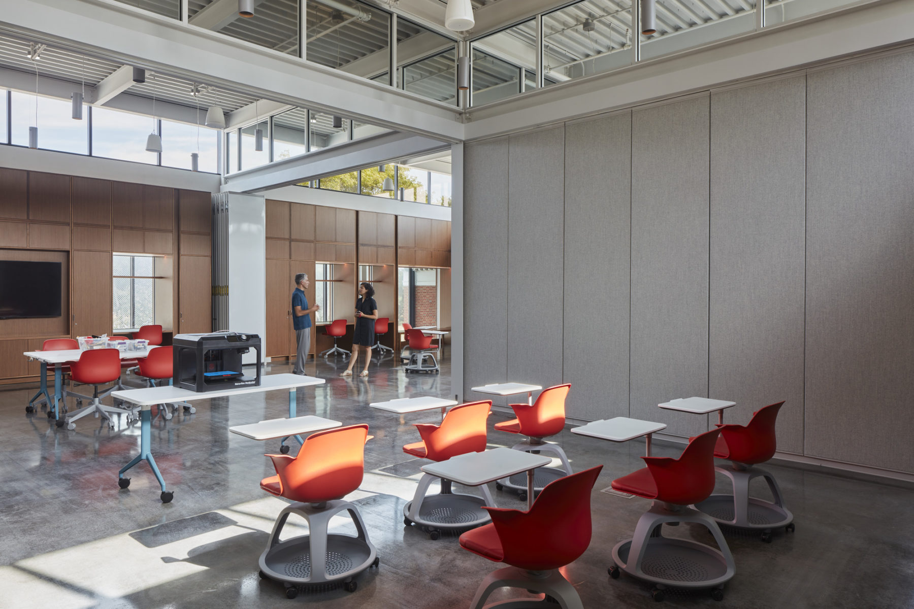 open classroom space, half open with moveable walls