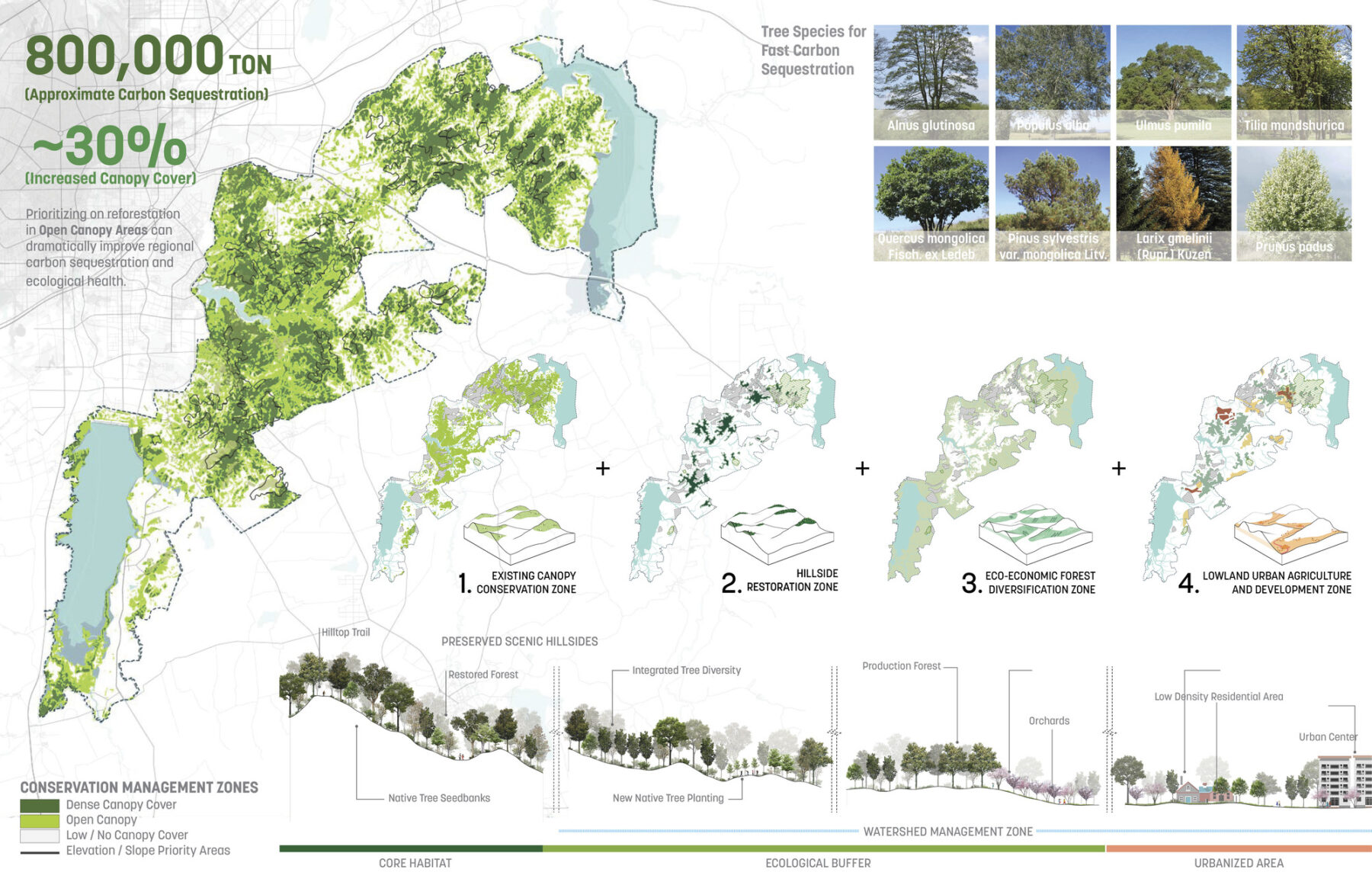 Diagram and renderings of large-scale park master plan in China