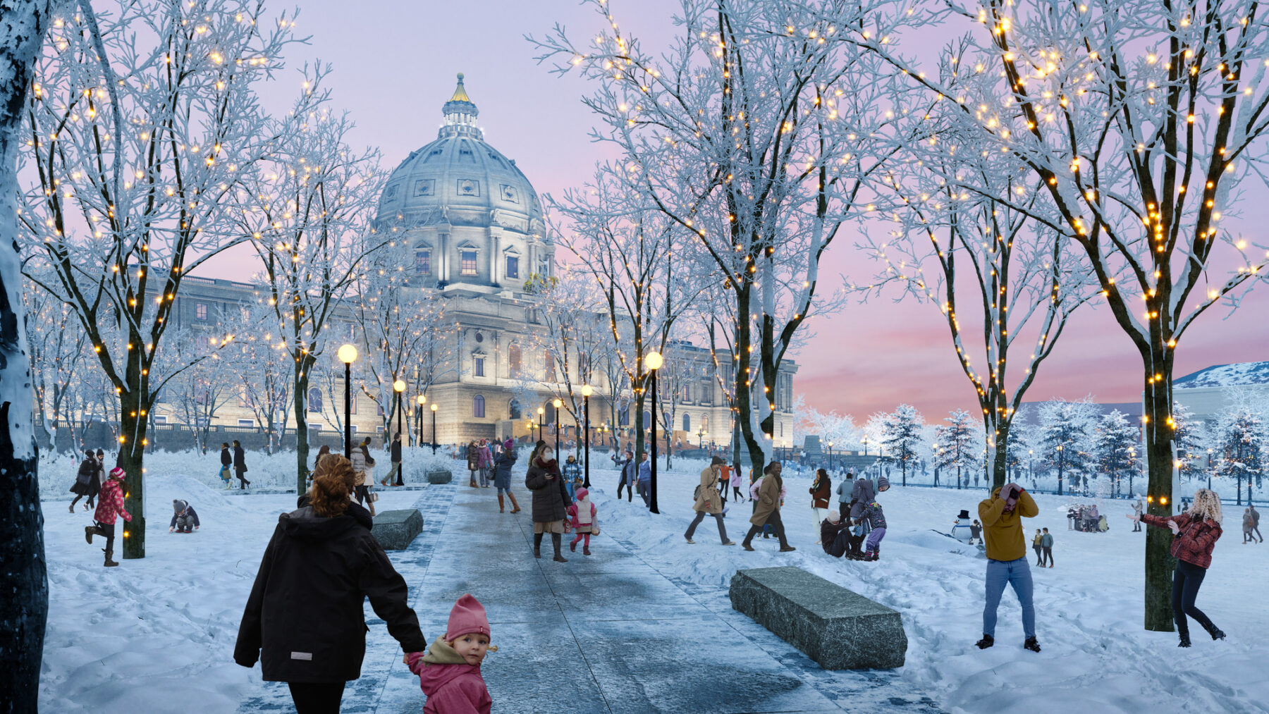 rendering of Capitol lawn during winter