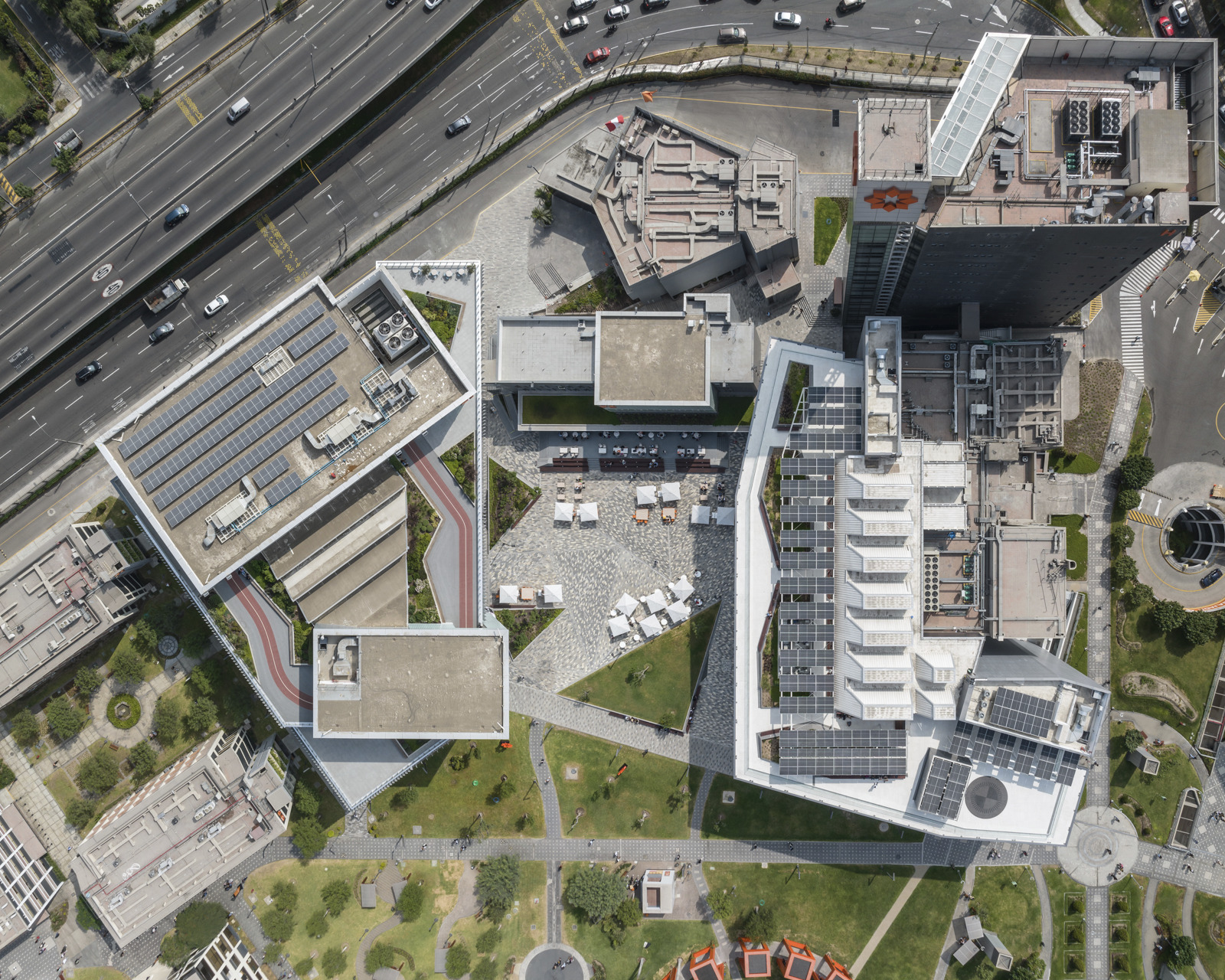 aerial photograph of engineering center and recreation center