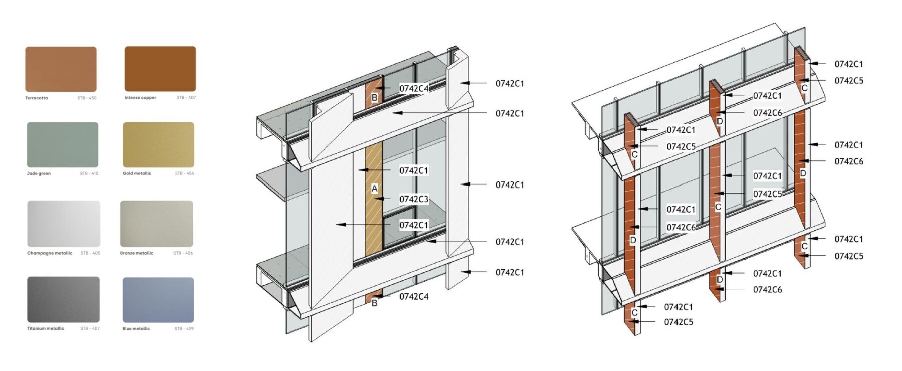 diagram of façade assembly color and details